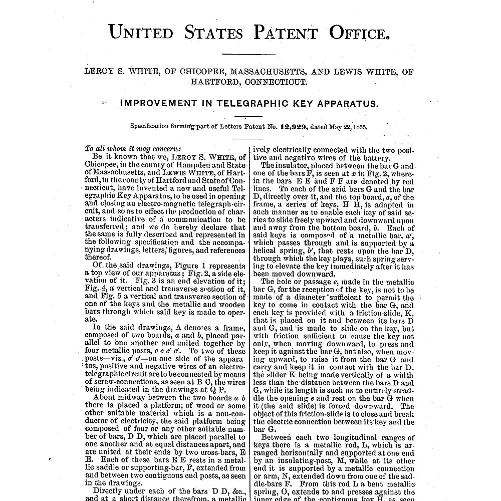 Telegraph Patent Model by White & White