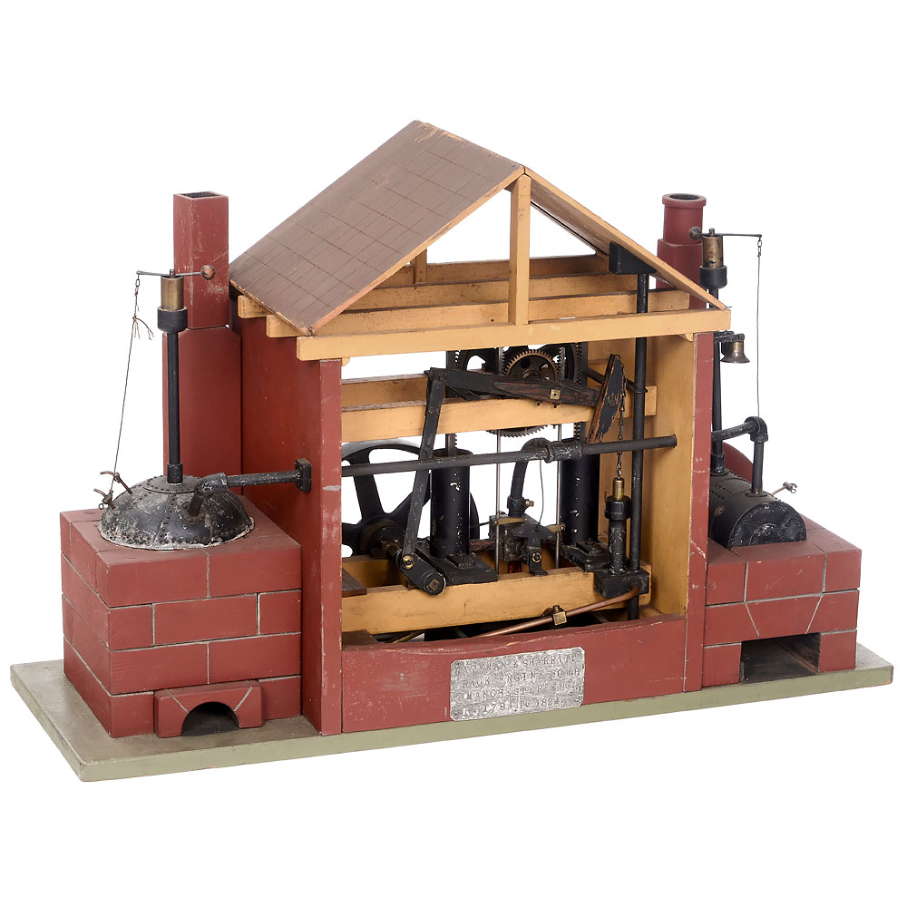 Twin-Cylinder Rack-Balancing Steam Engine with Boiler House, c. 1900