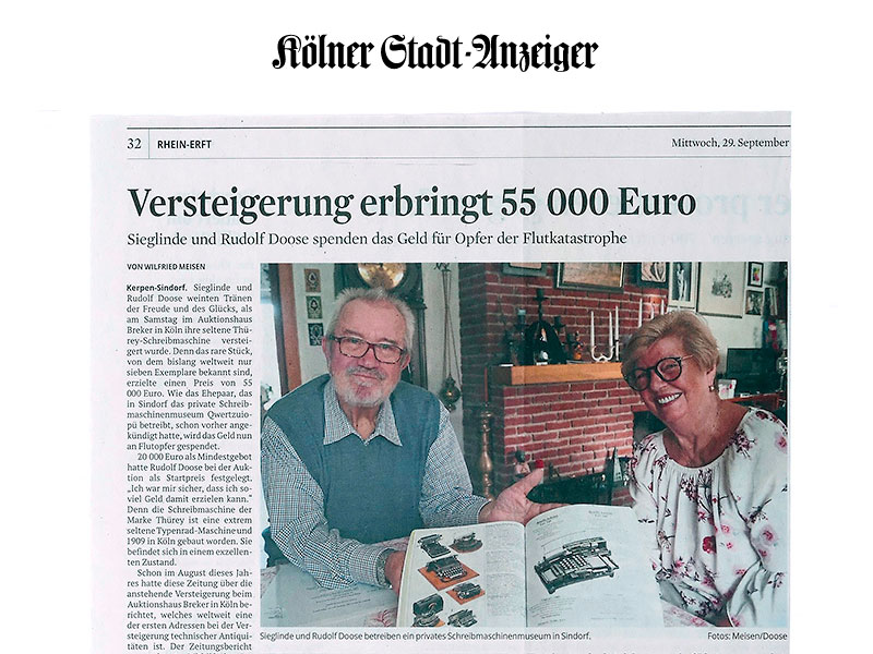 Kölner Stadt-Anzeiger Versteigerung erbringt 55000 Euro