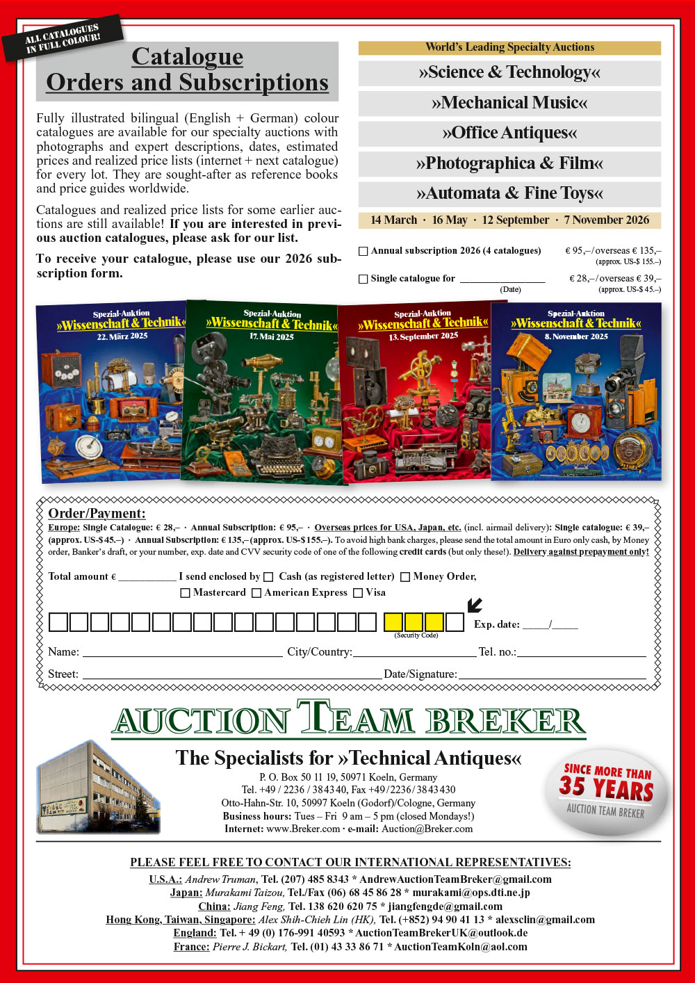 Catalogue Orders & Subscriptions